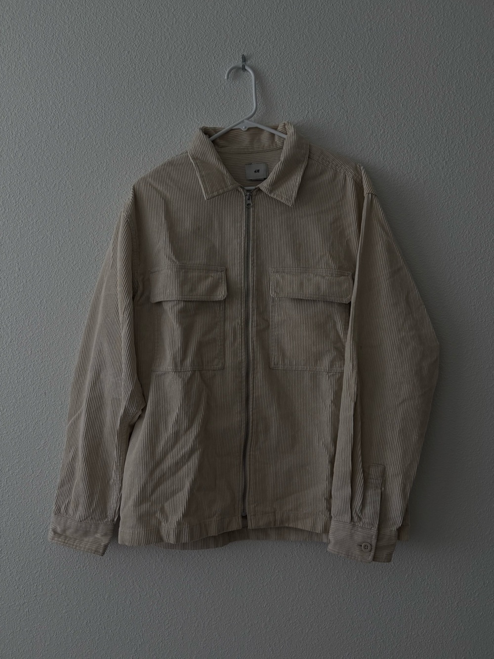 Men's H&M Zip-Front Corduroy Jacket in Light Beige